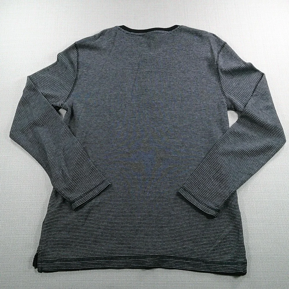 Banana Republic Henley Shirt Men's L Black Gray Striped Long Sleeve Cotton NEW